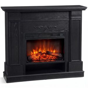 Imagine HOMCOM Șemineu electric de podea/încastrat, cu ramă și raft pentru TV 55 inch, 1800W, efect flacără 3D, timer, negru | Aosom Romania