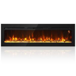Imagine HOMCOM Șemineu electric de 170 cm, încastrabil sau de perete, 1500 W, timer 24 ore, flacără reglabilă, cristale | Aosom Romania