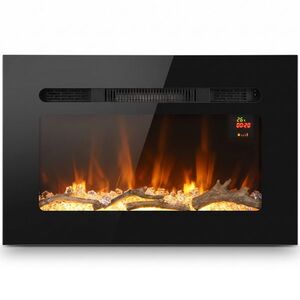 Imagine HOMCOM Șemineu Electric de 60 cm, Încastrat sau de Perete, 1800 W, Temporizator 24 de Ore, Flacără Reglabilă, Cristale | Aosom Romania