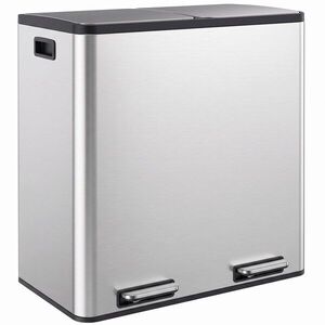 Imagine HOMCOM Coș de gunoi pentru bucătărie 2 x 30 L, cu pedală, din oțel inoxidabil, cu recipiente detașabile și închidere lentă, argintiu | Aosom Romania