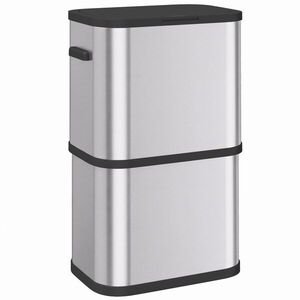 Imagine HOMCOM Coș de gunoi dreptunghiular 60L din oțel inoxidabil cu capac, închidere amortizată, fixare sac, argintiu | Aosom Romania