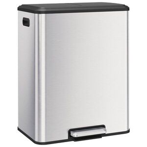 Imagine HOMCOM Coș de bucătărie 2 x 30 L, cu pedală, din oțel inoxidabil, găleți detașabile și capac soft-close, argintiu | Aosom Romania