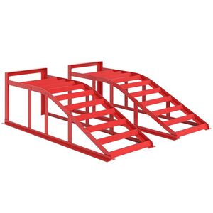 Imagine HOMCOM Set 2 rampe auto din oțel, antiderapante, pentru întreținere și reparații vehicule, roșu | Aosom Romania