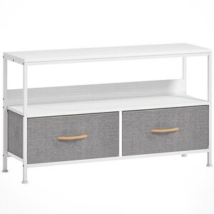 Imagine HOMCOM Mobilier TV pentru 47" cu Sertare Pliabile din Material Textil și Raft din Metal și MDF, 98x29x56 cm, Negru | Aosom Romania