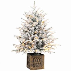 Imagine HOMCOM Brad de masă 90 cm, preiluminat, înzăpezit, artificial, 70 LED-uri alb cald, 488 vârfuri, Verde | Aosom Romania