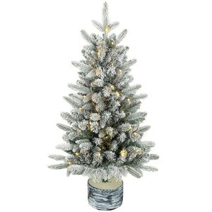 Imagine HOMCOM Brad artificial de Crăciun, brad de 90 cm cu 50 LED-uri 240 vârfuri zăpadă artificială bază din oxid de magneziu | Aosom Romania
