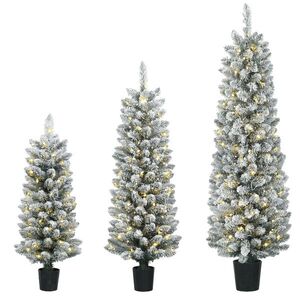 Imagine HOMCOM Set de 3 brazi LED cu zăpadă artificială, subțiri, cu ramuri din PVC, 90/120/150 cm | Aosom Romania