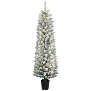 Imagine HOMCOM Brad de Crăciun Nins cu 150 LED-uri 150 cm 8 Moduri 250 Ramuri Verde și Alb | Aosom Romania