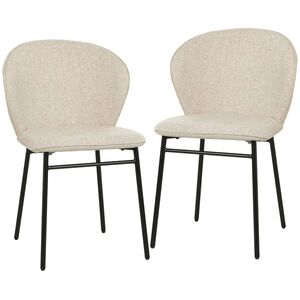 Imagine HOMCOM Set de 2 scaune de sufragerie șezut căptușit din material cu aspect de in picioare stabile din oțel design modern crem | Aosom Romania