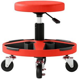 Imagine HOMCOM Taburet mobil pentru atelier cu tavă Înălțime reglabilă de 40-52 cm Capacitate 135 kg cu roți pentru garaj Roșu | Aosom Romania