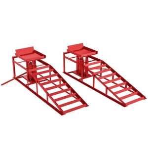 Imagine HOMCOM Set de 2 rampe de acces cu cric hidraulic 3 t, înălțime reglabilă, lățime acces 23 cm, 114x34, 5x27cm, Roșu | Aosom Romania