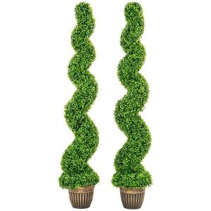 Imagine HOMCOM Buxus spiralat, set de 2 plante artificiale, cu ghiveci, 150 cm înălțime, verde | Aosom Romania