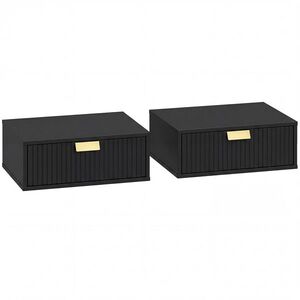 Imagine HOMCOM Set de 2 noptiere de perete, noptiere suspendate cu sertar ondulat, 40 x 30 x 15 cm, negru | Aosom Romania