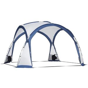 Imagine Outsunny Cort de camping dôme pentru familie pentru 6-8 persoane cu 4 uși din plasă cu fermoar, material Oxford detașabil, cârlig pentru lampă, sac de transport dim. 350L x 350l x 230H cm - alb și albastru | Aosom Romania