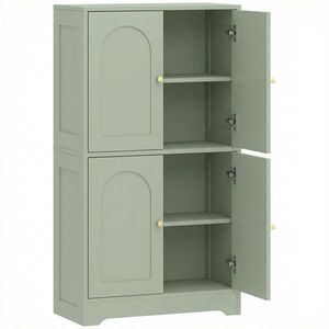 Imagine HOMCOM Bufet pentru bucătărie, mobilier de depozitare pentru bucătărie cu 4 uși arcuite și 2 rafturi reglabile, 60 x 30 x 110 cm, verde | Aosom Romania