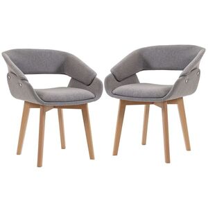 Imagine HOMCOM Set 2 Scaune Dining Ergonomice din Material Gri Deschis | Aosom Romania