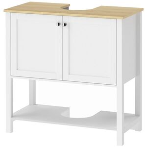 Imagine HOMCOM Corp sub lavoar, mobilier modern de baie cu 2 uși, poliță deschisă, decupaj în U, 80 x 40 x 80 cm, alb | Aosom Romania