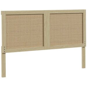 Imagine HOMCOM Tăblie de Pat din Lemn cu Efect Ratan, Design Boem, pentru Dormitor, 140 x 4 x 87 cm, Stejar | Aosom Romania