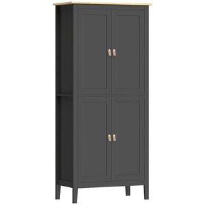 Imagine HOMCOM Bufet de bucătărie, mobilier de depozitare înalt cu LED reglabil și senzor de mișcare, 80 x 40 x 176, 5 cm, negru | Aosom Romania