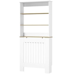Imagine HOMCOM Mască pentru calorifer cu lamele și 3 polițe, acoperire modernă din MDF pentru living, 78x19x165 cm, alb | Aosom Romania