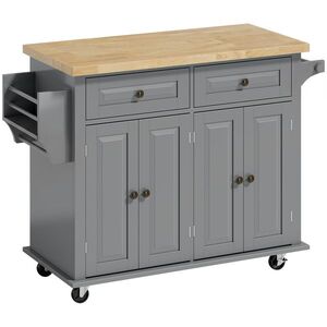 Imagine HOMCOM Insulă de Bucătărie cu Roți și Sertare, 111 x 44, 5 x 82, 5 cm, Gri | Aosom Romania