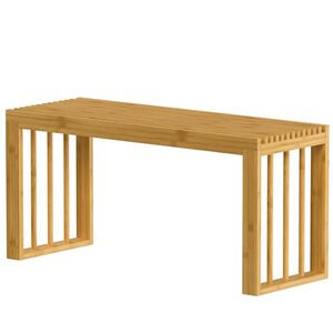 Imagine HOMCOM Bancă pentru Pantofi din Bambus cu Șezut cu Lamele, 90 cm, Culoare Naturală, | Aosom Romania