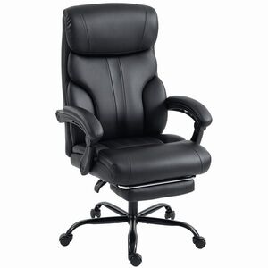 Imagine HOMCOM Scaun de birou ergonomic rotativ, rabatabil 165°, din piele ecologică PU, cu suport pentru picioare și înălțime reglabilă, negru | Aosom Romania