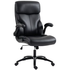 Imagine HOMCOM Scaun de birou ergonomic cu cotiere rabatabile, fotoliu de birou din PU, înălțime reglabilă, funcție de balans, negru | Aosom Romania