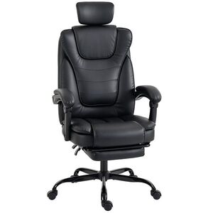 Imagine HOMCOM Scaun Gaming Ergonomic, Fotoliu Gaming Înclinabil din Piele Sintetică, Înălțime Reglabilă, Suport Cap 2D, Negru | Aosom Romania