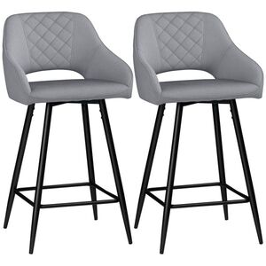 Imagine HOMCOM Set de 2 scaune de bar inalte efect de catifea si otel negru cu suport pentru picioare, accesorii pentru brate inaltime 67 cm gri | Aosom Romania