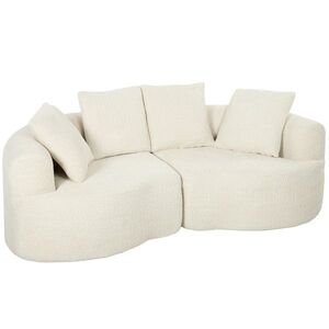 Imagine HOMCOM Canapea 3 locuri 207 cm Cloud Sofa cu aspect chenille, 4 perne decorative pentru dormitor, montaj fără scule, crem | Aosom Romania