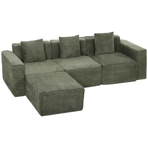Imagine HOMCOM Canapea 3 locuri cu pouf reversibil, canapea colțar modulară din chenille 251 cm modernă, șezut lat, verde | Aosom Romania