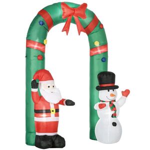 Imagine HOMCOM Arc gonflabil cu Moș Crăciun și om de zăpadă, iluminare LED, suflantă integrată, 198 x 80 x 245 cm | Aosom Romania