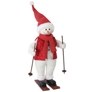Imagine HOMCOM Moș Crăciun schior care cântă, 65 cm, figură animată de Crăciun cu schiuri, bețe și activare prin sunet/atingere | Aosom Romania