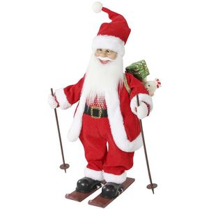 Imagine HOMCOM Moș Crăciun Animat 66cm cu Muzică, Brațe Reglabile, Activare la Sunet/Atingere, Schiuri, Bețe | Aosom Romania