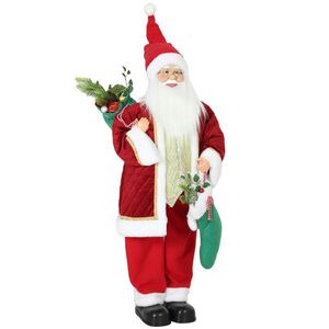 Imagine HOMCOM Moș Crăciun cântător și dansator 120 cm, figură animată verticală cu șosetă, sac, activată prin sunet/atingere | Aosom Romania