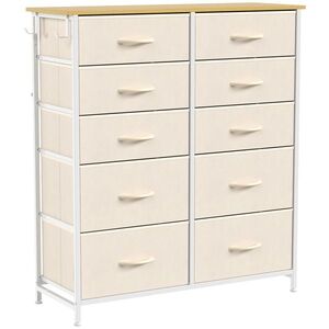 Imagine HOMCOM Comodă cu 10 sertare din material textil, mobilier de depozitare cu 4 buzunare, 2 cârlige, cadru din oțel, 80 x 30 x 94, 5 cm, bej | Aosom Romania