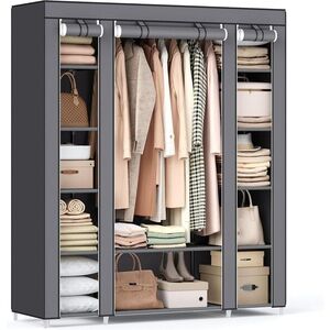 Imagine Dulap textil pentru haine Organiser, Songmics, 150x45x175 cm, material netesut/otel, gri