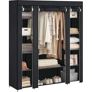 Imagine Dulap textil pentru haine Organiser, Songmics, 150x45x175 cm, material netesut/otel, negru