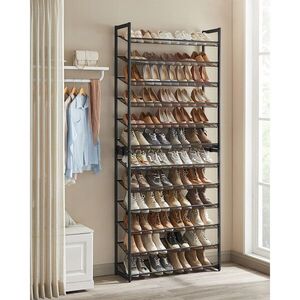 Imagine Suport pentru pantofi cu 12 niveluri, Songmics, 48-60 perechi pantofi, design modular, 92.5x30x223 cm, otel, negru