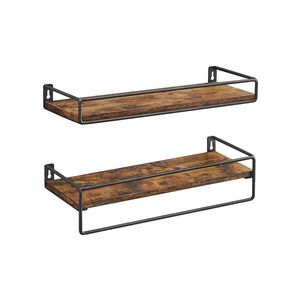 Imagine Set 2 rafturi de perete Industrial, Vasagle, 40x15.5x9 cm, PAL/otel, maro rustic