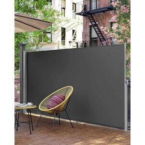 Imagine Paravan lateral pentru gradina sau terasa / copertina solara laterala, Songmics, sistem de fixare inclus, UV 50+, 160x350 cm, gri