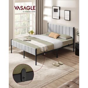 Imagine Pat dublu cu tablie tapitata, Vasagle, 160x200 cm, max 500 kg, otel/poliester, gri