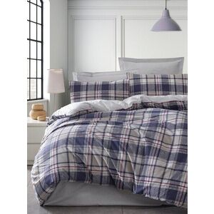 Imagine Lenjerie de pat dubla Super King (EU) (IT), 3 piese, L'essentiel Maison, Ekose, 65% bumbac/35% poliester, Albastru inchis