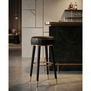 Imagine Scaun de bar, Mauro Ferretti, London, 38x74 cm, lemn de pin/piele ecologica, negru/auriu