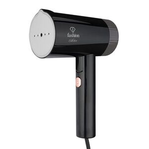 Imagine Aparat de calcat cu aburi portabil, pliabil Fashion TV, Matte Black-Rose Gold, 1000W, 100 ml, invelis ceramic, negru