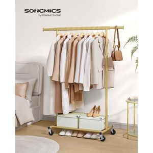 Imagine Suport pentru umerase, Songmics, extensibil, cu roti, 92-132x45x161.5 cm, otel, auriu pal