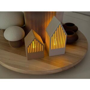Imagine Set suporturi lumanari, Japandi Winter House, Bioplastic, Latte / Alb