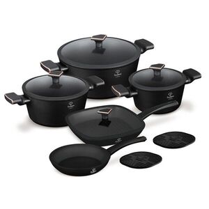 Imagine Set pentru gatit Fashion TV, Black Rose, 11 piese, aluminiu forjat, negru