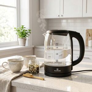 Imagine Fierbator electric Blaumann, Black Silver, 1.7L, 2200W, sticla borosilicata/plastic, negru/transparent